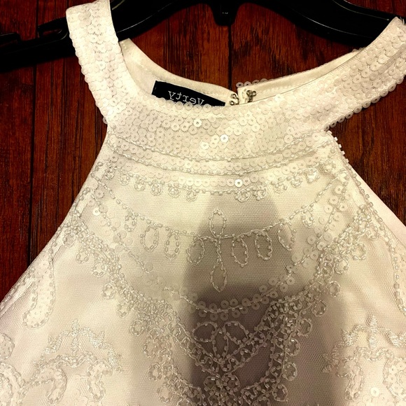 NWT White Beaded Fitted Dress with Fringe & Sequin Detail - Picture 5 of 11